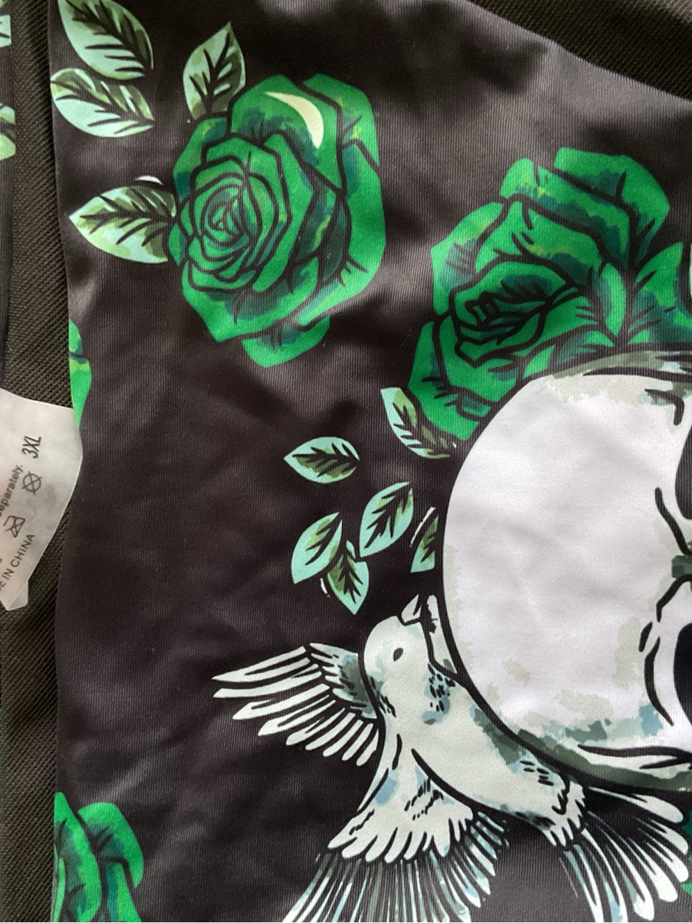 Men's Black Floral & Skull Print Swim/Board Shorts - Green Accents